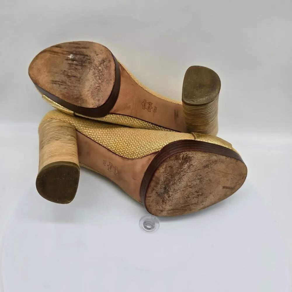 Tory Burch Women's Platform Block Heel Pumps Shoes Evening Party Gold Size 9M